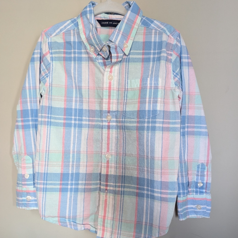Janie and Jack boys button down shirt pastel plaid